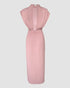 3D Cutting Decor Stand Collar Flutter Sleeve Backless Evening Dress Side Slit Zipper Back Cinched Waist Maxi Dress pink