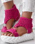 Platform Sandals Summer Braided Knit O-Ring Cutout Open Toe Slide Sandals hot pink