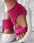 Platform Sandals Summer Braided Knit O-Ring Cutout Open Toe Slide Sandals hot pink