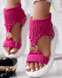 Platform Sandals Summer Braided Knit O-Ring Cutout Open Toe Slide Sandals hot pink