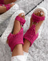 Platform Sandals Summer Braided Knit O-Ring Cutout Open Toe Slide Sandals hot pink