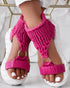 Platform Sandals Summer Braided Knit O-Ring Cutout Open Toe Slide Sandals hot pink
