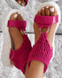 Platform Sandals Summer Braided Knit O-Ring Cutout Open Toe Slide Sandals hot pink