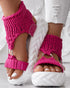 Platform Sandals Summer Braided Knit O-Ring Cutout Open Toe Slide Sandals hot pink