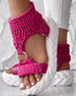 Platform Sandals Summer Braided Knit O-Ring Cutout Open Toe Slide Sandals hot pink