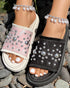 Studded Round Toe Flat Slippers pink