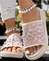 Studded Round Toe Flat Slippers pink