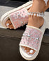 Studded Round Toe Flat Slippers pink