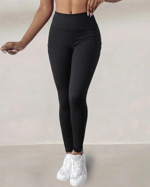Winter Warm High Waisted Workout Athletic Leggings Tummy Control Butt Lifting Ultra Soft Thermal Lined Yoga Pants Women's Sportswear with Stacked Slit Pockets On Side black