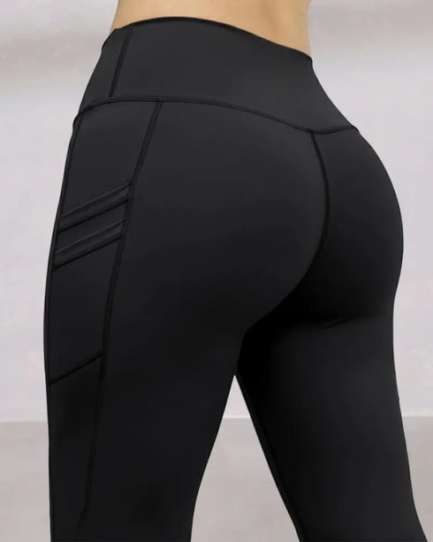 Winter Warm High Waisted Workout Athletic Leggings Tummy Control Butt Lifting Ultra Soft Thermal Lined Yoga Pants Women's Sportswear with Stacked Slit Pockets On Side black