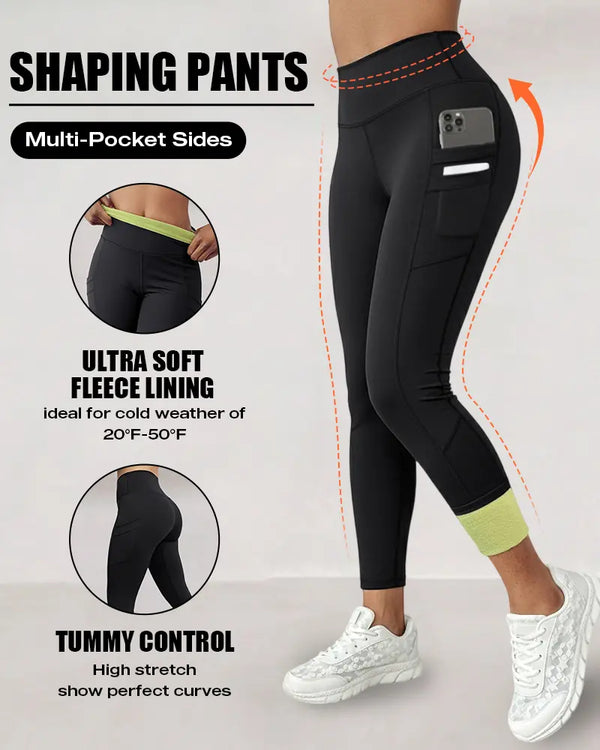 Winter Warm High Waisted Workout Athletic Leggings Tummy Control Butt Lifting Ultra Soft Thermal Lined Yoga Pants Women's Sportswear with Stacked Slit Pockets On Side black