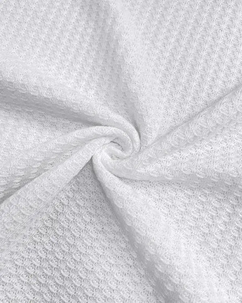 Striped Print Zipper Front Long Sleeve Top Waffle Knit Loose Fitting Tunic Tops white