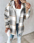 Plaid Print Long Sleeve Button Front Drawstring Hoodie Jacket Casual Pocket Design Thermal Lined Warm Coat gray