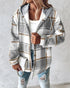 Plaid Print Button Front Pocket Design Drawstring Hoodie Jacket Casual Asymmetrical Hem Thermal Lined Warm Coat gray