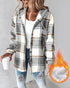 Plaid Print Long Sleeve Button Front Drawstring Hoodie Jacket Casual Pocket Design Thermal Lined Warm Coat gray