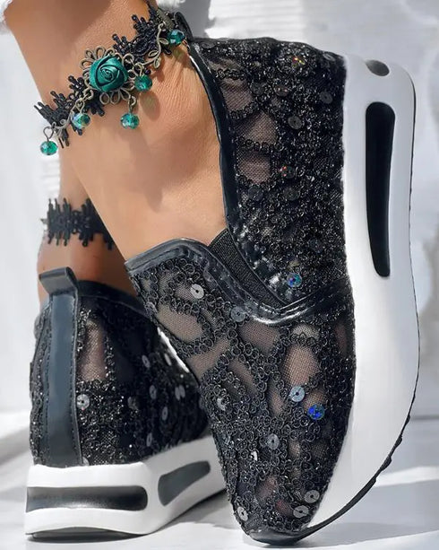 Sequin Slip On Muffin Sneakers black