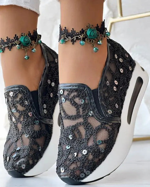 Sequin Slip On Muffin Sneakers black