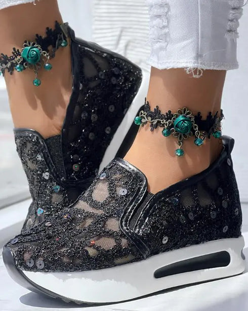Sequin Slip On Muffin Sneakers black