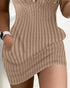 Chevron Pattern V-Neck Chain Decor Pocket Design Mini Dress khaki
