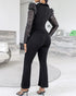 Elegant Mesh See Through Long Sleeve Jumpsuits Contrast Lace Sequin Patch Casual Overalls black