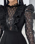 Elegant Mesh See Through Long Sleeve Jumpsuits Contrast Lace Sequin Patch Casual Overalls black