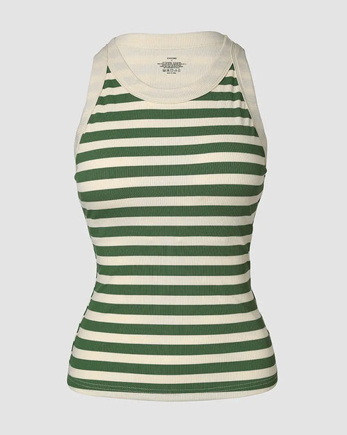 ChicMe Built-in Bra Striped Round Neck Bra Ribbed Tank Top green