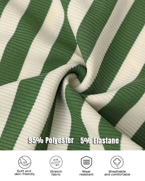 ChicMe Built-in Bra Striped Round Neck Bra Ribbed Tank Top green