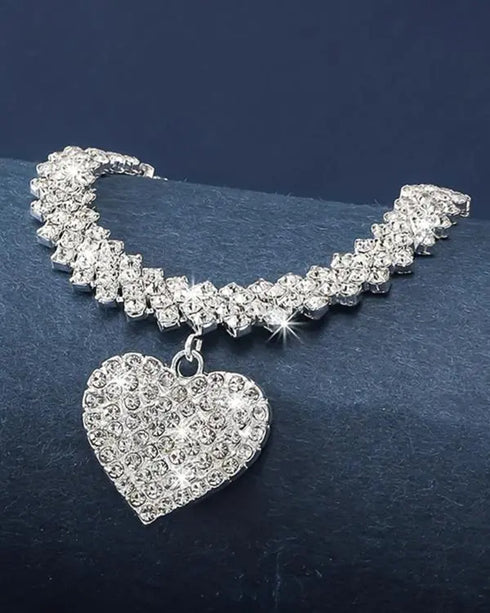 1pc Rhinestone Heart Pendant Necklace Wedding Jewelry silver