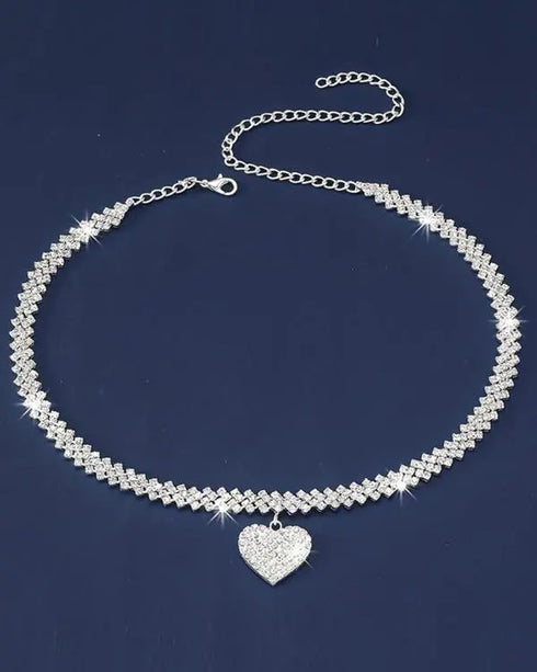 1pc Rhinestone Heart Pendant Necklace Wedding Jewelry silver