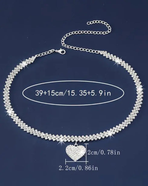 1pc Rhinestone Heart Pendant Necklace Wedding Jewelry silver