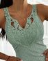 Contrast Lace V Neck Sleeveless Knit Top Casual Slim Fit Tank green