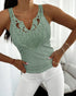 Contrast Lace V Neck Sleeveless Knit Top Casual Slim Fit Tank green