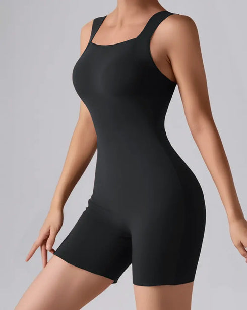 Seamless Square Neck Sleeveless Tank Top Tummy Control Bodysuit Romper black