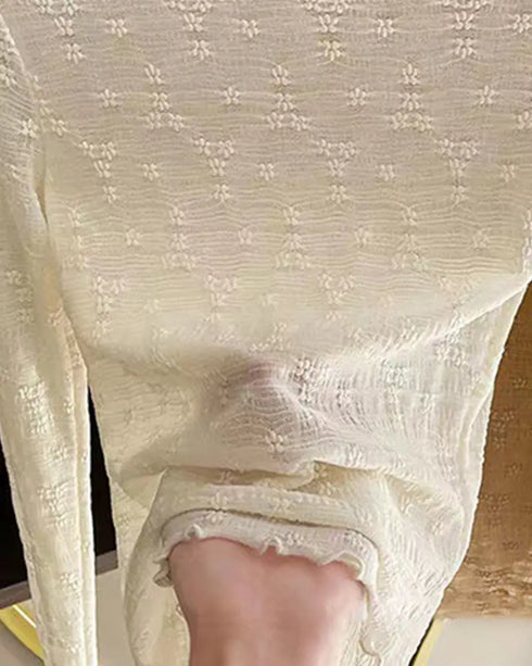 Lace Frill Hem Mock Neck Long Sleeve T-Shirt Sexy Floral Sheer Mesh Hollow Out Top Apricot