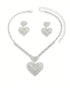 2 Pieces Heart Pattern Rhinestone Necklace and Sparky Drop Earrings Jewellery Set for Valentine's Day Wedding Gifts silver