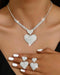 2 Pieces Heart Pattern Rhinestone Necklace and Sparky Drop Earrings Jewellery Set for Valentine's Day Wedding Gifts silver
