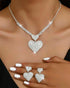 2 Pieces Heart Pattern Rhinestone Necklace and Sparky Drop Earrings Jewellery Set for Valentine's Day Wedding Gifts silver