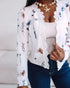 Floral Print Open Front Long Sleeve Casual Contrast Lace Short Cardigan white