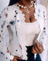 Jacquard Contrast Lace Scallop Trim Open Front Coat Casual Breathable Crop Cardigan white