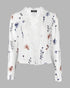 Floral Print Open Front Long Sleeve Casual Contrast Lace Short Cardigan white