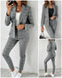 2 Pieces Outfit Shawl Collar Single Breasted Pockets Design Blazer Coat and Drawstring Elastic Waist Slim Fit Pants Set light gray