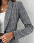 Houndstooth Pattern Double Breasted Blazer With Belt light gray