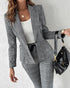 Houndstooth Pattern Double Breasted Blazer With Belt light gray