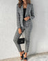 2 Pieces Outfit Shawl Collar Single Breasted Pockets Design Blazer Coat and Drawstring Elastic Waist Slim Fit Pants Set light gray