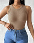 ChicMe Built-in Bra Ribbed Round Neck Tank Top khaki