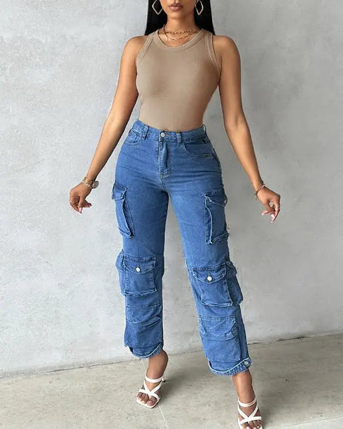 ChicMe Built-in Bra Ribbed Round Neck Tank Top khaki