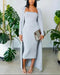 2 Pieces Outfit Solid Slim Fit Strapless Dress and Casual Open Front Long Sleeve Long Cardigan gray