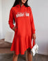 Letter Pattern Long Sleeve Ruffle Hem Dress Pocket Design Casual Hoodie Dress red