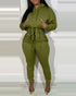 2 Pieces Outfit Drop Shoulder Kangaroo Pocket Stretchy Hem Crop Drawstring Hoodie Sweatshirt and Drawstring Elastic Waist Jogger Sweatpants Casual Tracksuit green