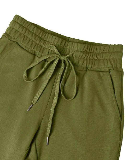 2 Pieces Outfit Drop Shoulder Kangaroo Pocket Stretchy Hem Crop Drawstring Hoodie Sweatshirt and Drawstring Elastic Waist Jogger Sweatpants Casual Tracksuit green